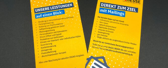 Flyer - wahre Multitalente im Marketing. Hier der neue Flyer der Hesse Direktmarketing